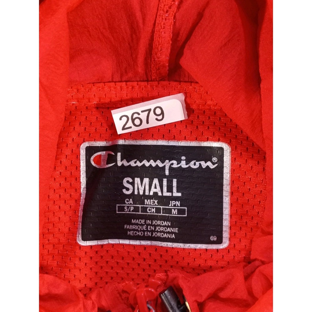 Champion Anorak Windbreaker Jacket Mens Small Red Big Logo Spellout Hooded - Picture 6 of 6